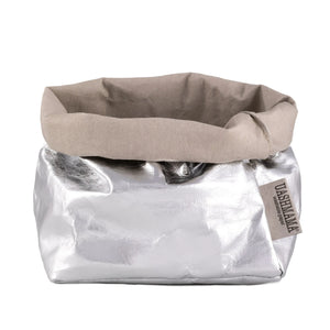 silver/grey paper bag
