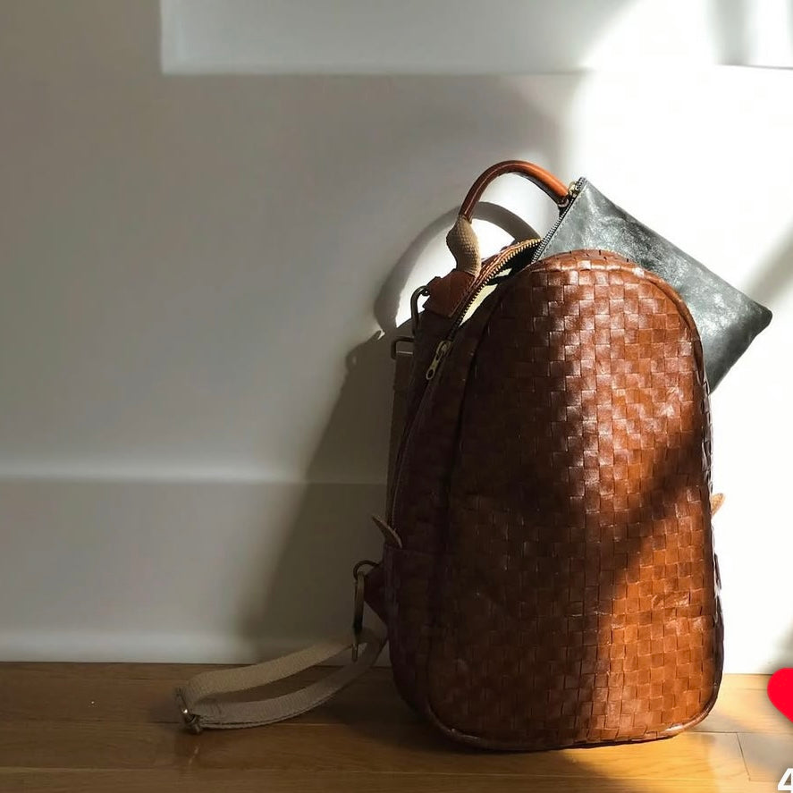 memmo backpack woven paper cuoio