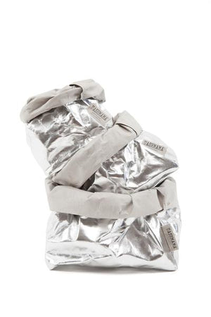 silver/grey paper bag